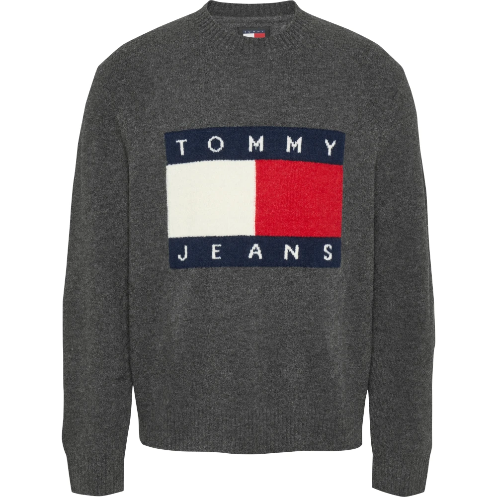 Tommy Jeans Grijze Melange Vlag Trui Gray Heren