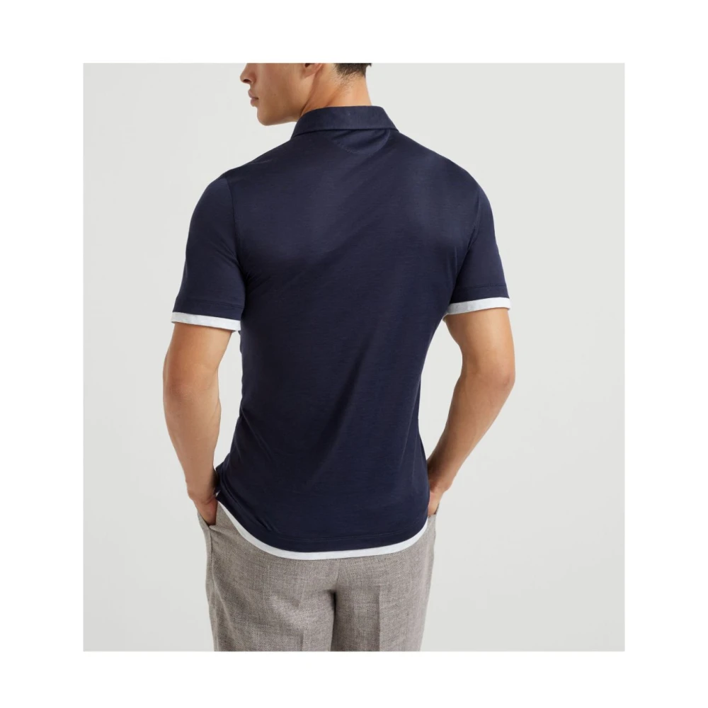 BRUNELLO CUCINELLI Blauw Poloshirt met Gelaagde Details Blue Heren