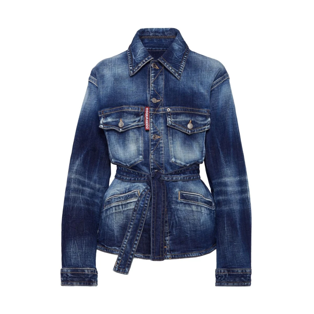 Dsquared2 Blauwe Denim Shirt met Taille Riem Blue Dames