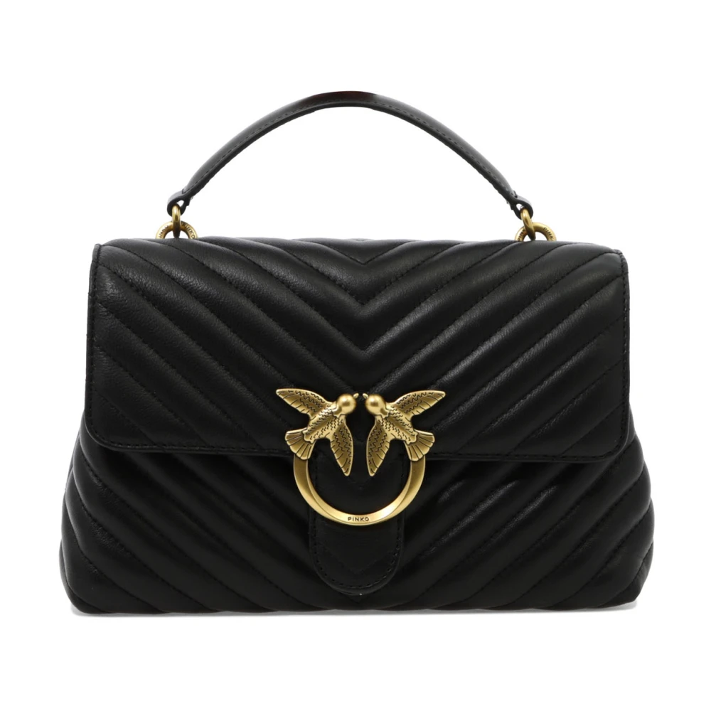 Pinko Donna Nero Borsa Piccola A Mano Lady Love Bag Puff Chevron - Immagine 4