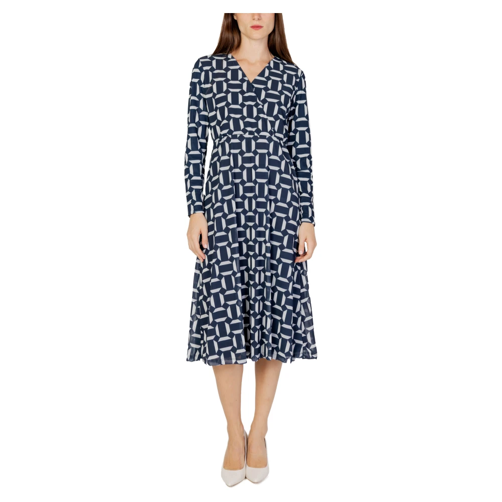Street One Blauwe Geometrische V-hals Jurk Blue Dames
