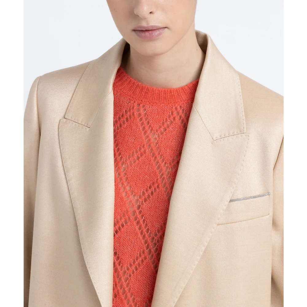 PESERICO Single-breasted blazer in wol en glanzende viscose jaspé flanel Brown Dames