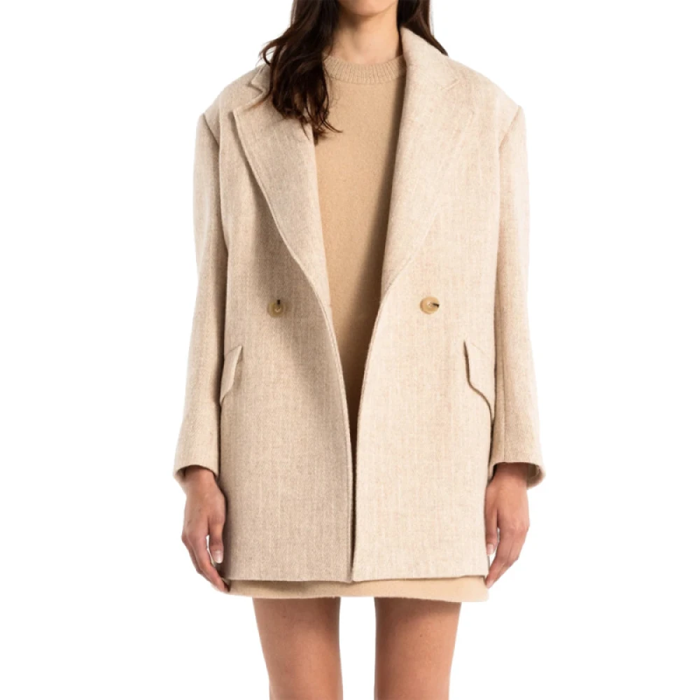 Margaux Lonnberg Roomwitte Wollen Jas met Getailleerde Kraag Beige Dames