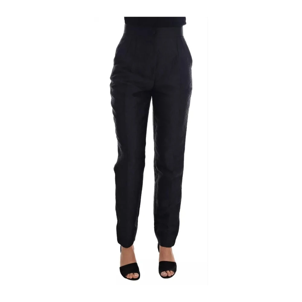 Dolce & Gabbana Women's Black Floral Brocade High Waist Trousers - Slim-Fit Trousers - S - Trousers