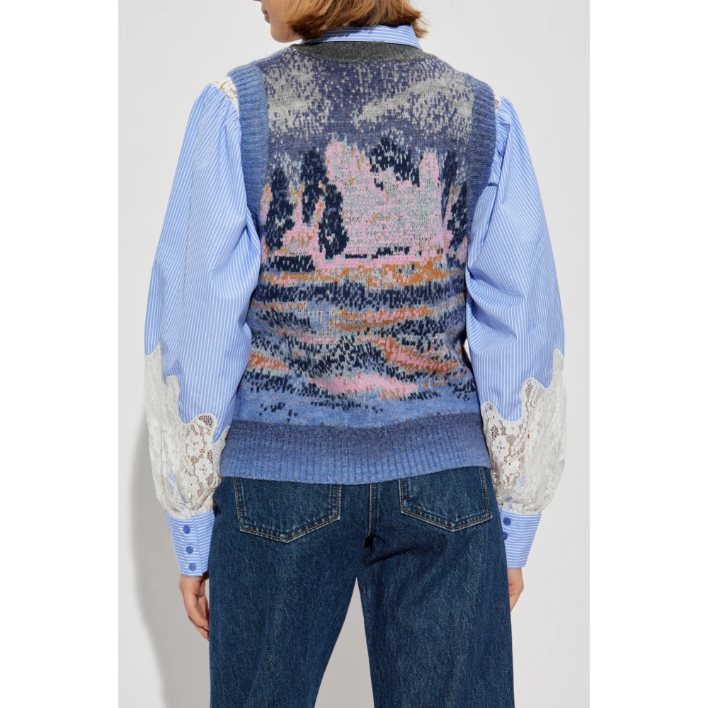 Munthe Vest met wollen afwerking Blue Dames