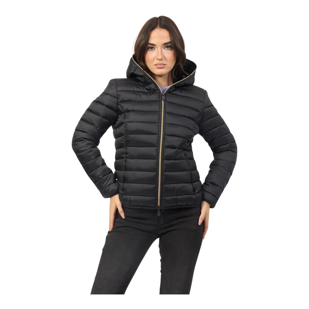 Save The Duck Zwarte Daisy Gewatteerde Jas met Capuchon Black Dames