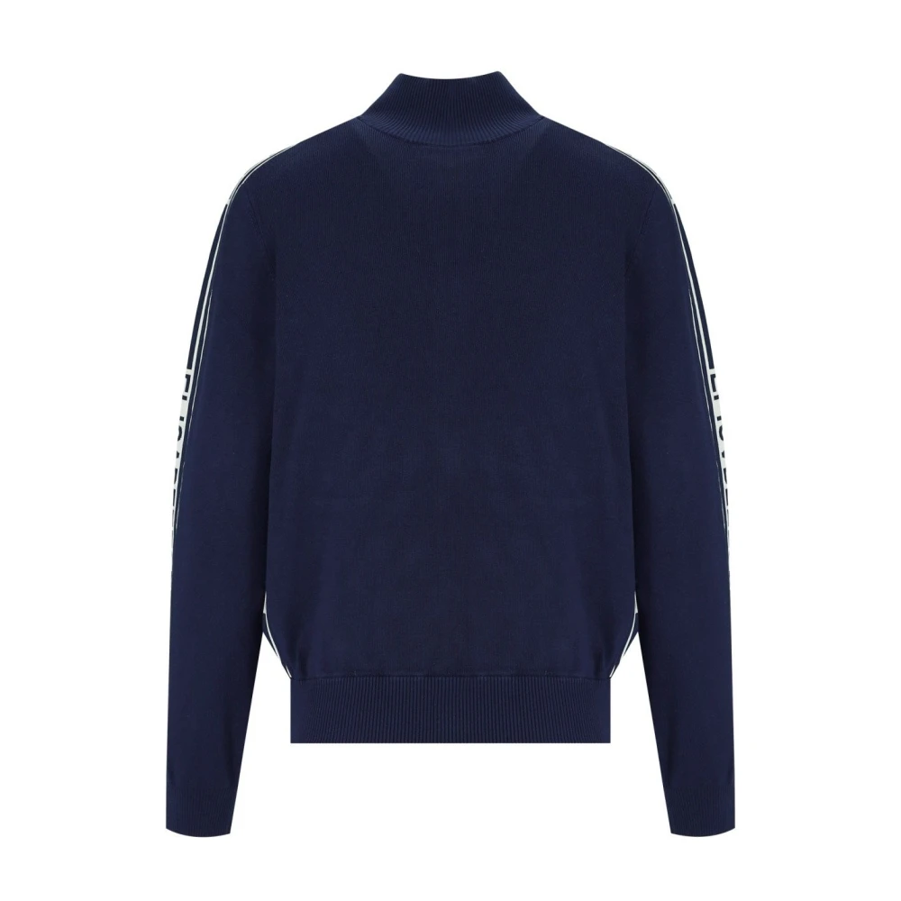 Elisabetta Franchi Blauw en Ivoor Cardigan met Logo Banden Blue Dames