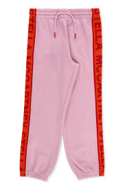Różowe Juniorowe Bawełniane Spodnie z Kontrastującymi Paskami