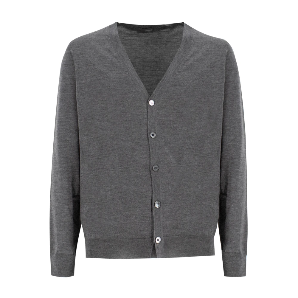 Drumohr Merino Wol Knoop Cardigan Gray Heren