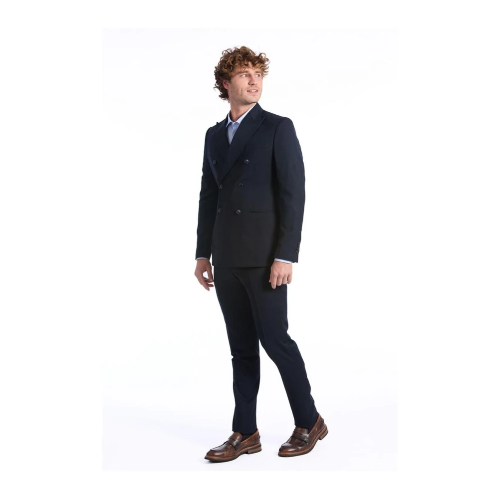 Baldinini Blauw Wollen Double Breasted Pak Blue Heren