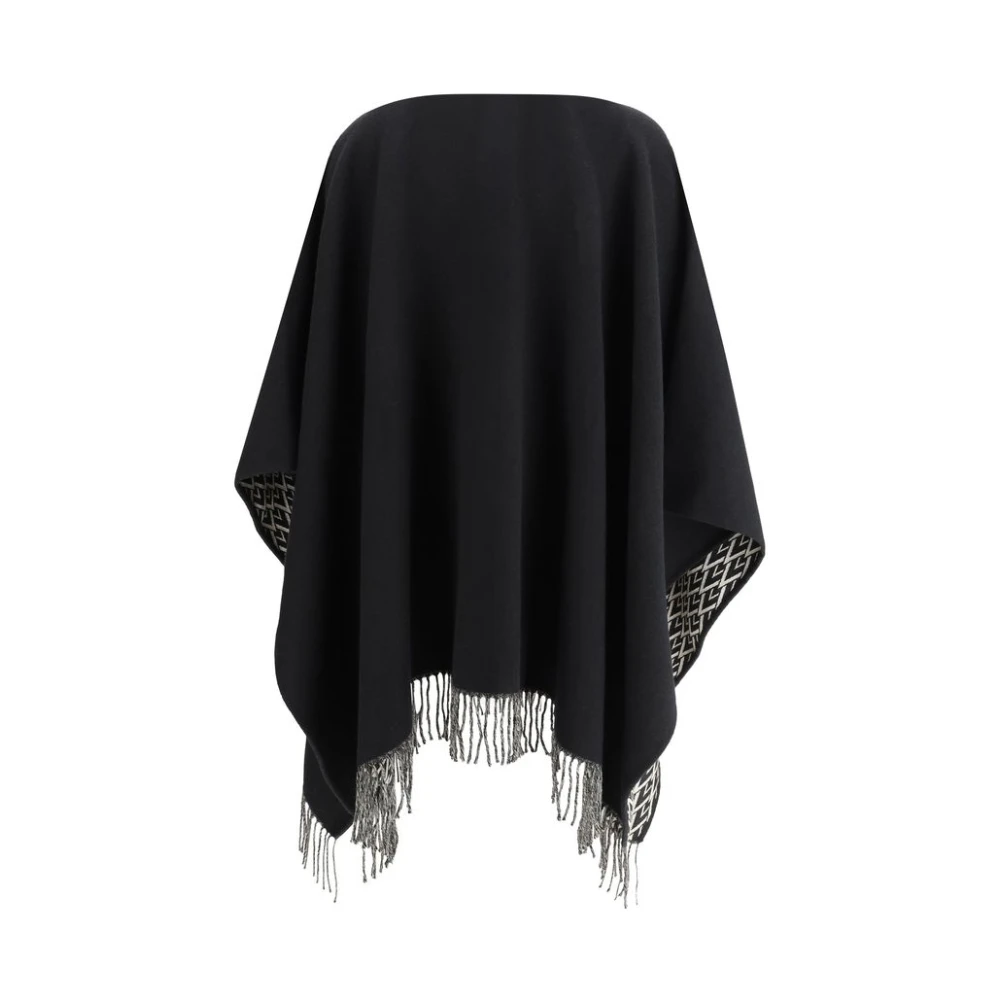 Valentino Garavani Monochrome Wollen Poncho met VLogo Design Black Dames