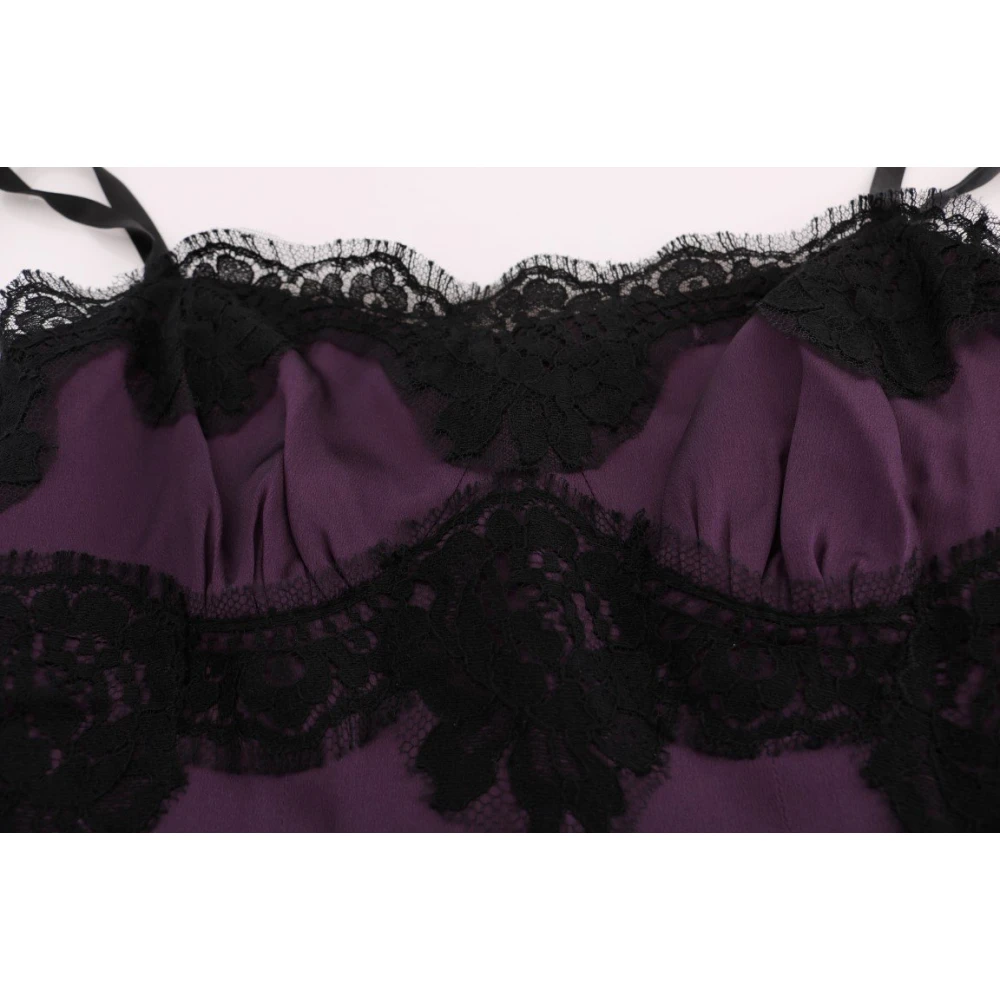 Dolce & Gabbana Paars Zwart Zijden Stretch Kant Jurk Purple Dames