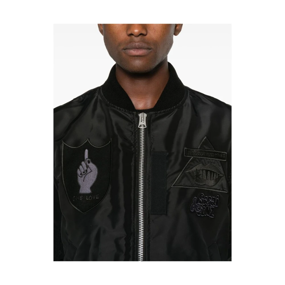Sacai Zwarte Logo Patch Bomberjas Black Heren