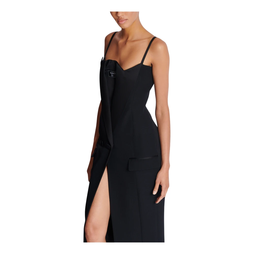 Balmain Lange bandjes graan de poudre jurk Black Dames