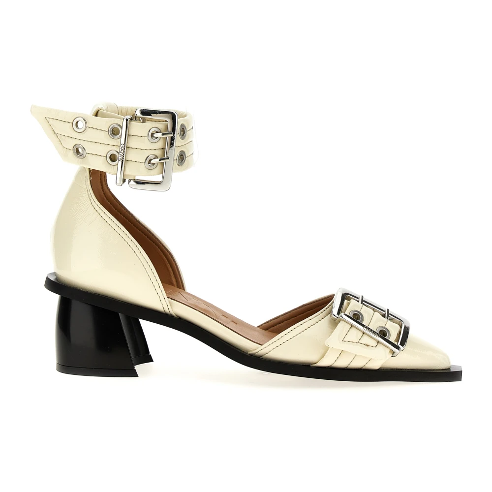 Ganni Women's White Buckle Open Cut Pumps