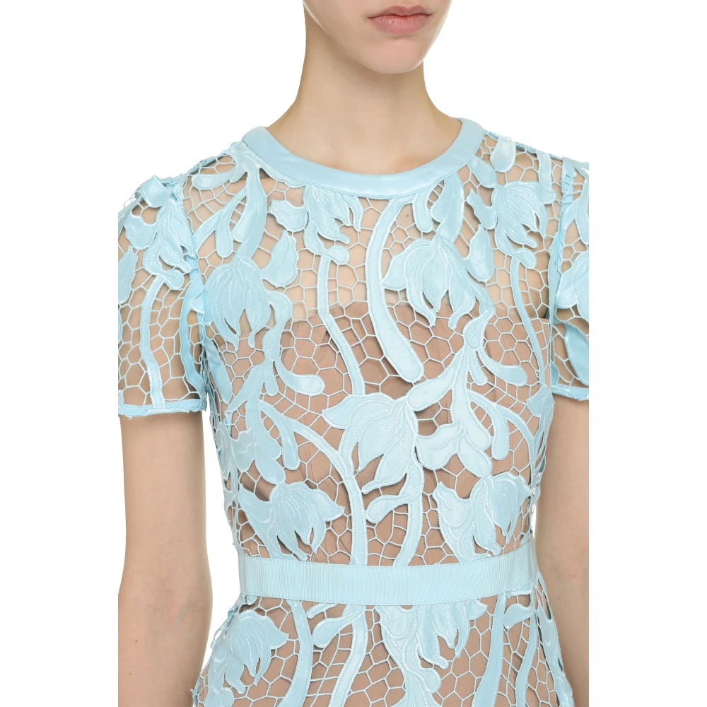 Self Portrait Kanten midi-jurk met nude-tone onderjurk Blue Dames