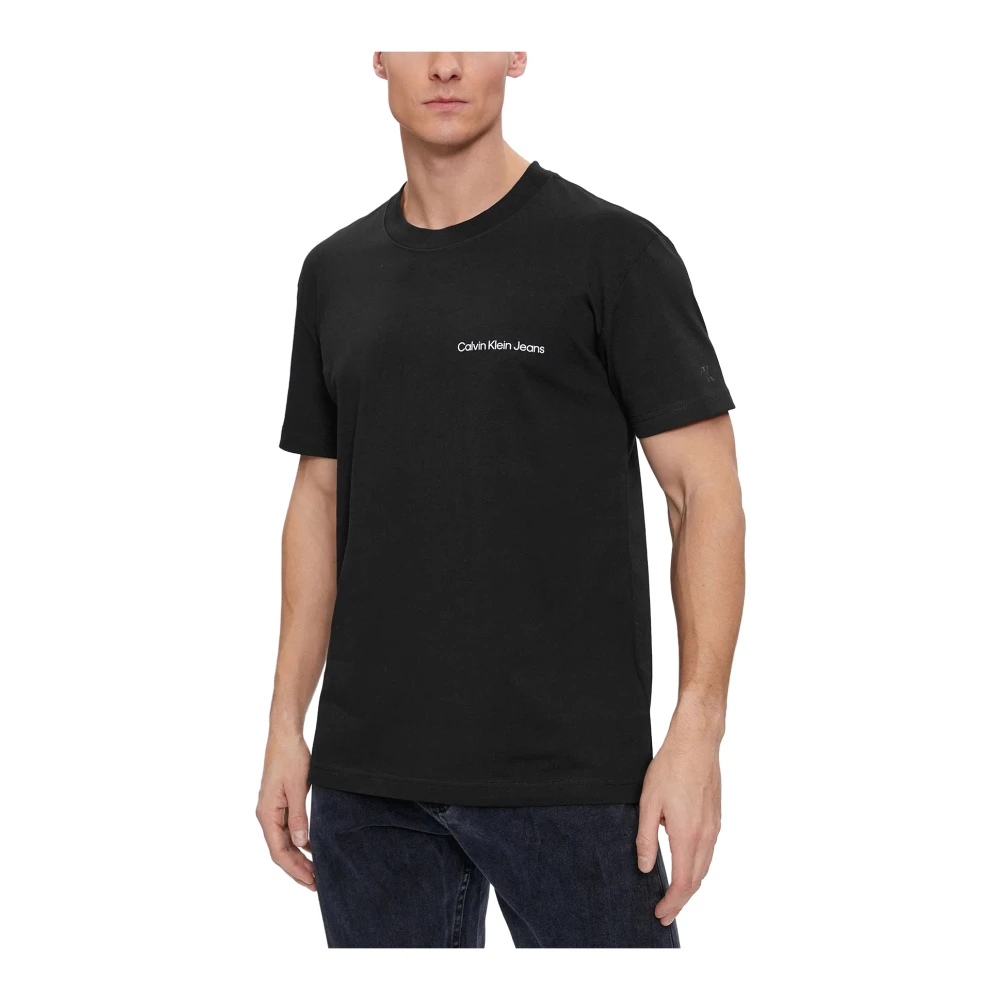 Calvin Klein Jeans Zwarte T-shirts en Polos met Wit Logo Black Heren