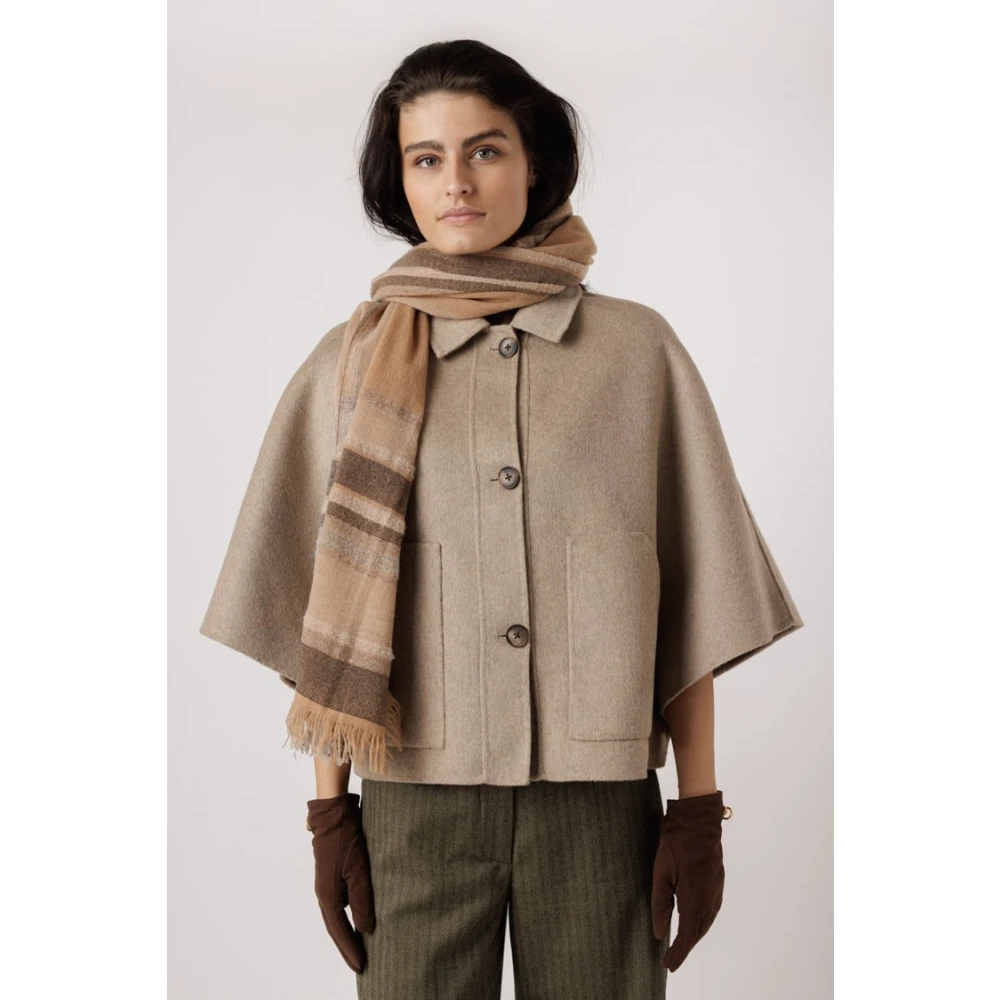 Alter Ego Beige Melange Cape Style Jas Brown Dames