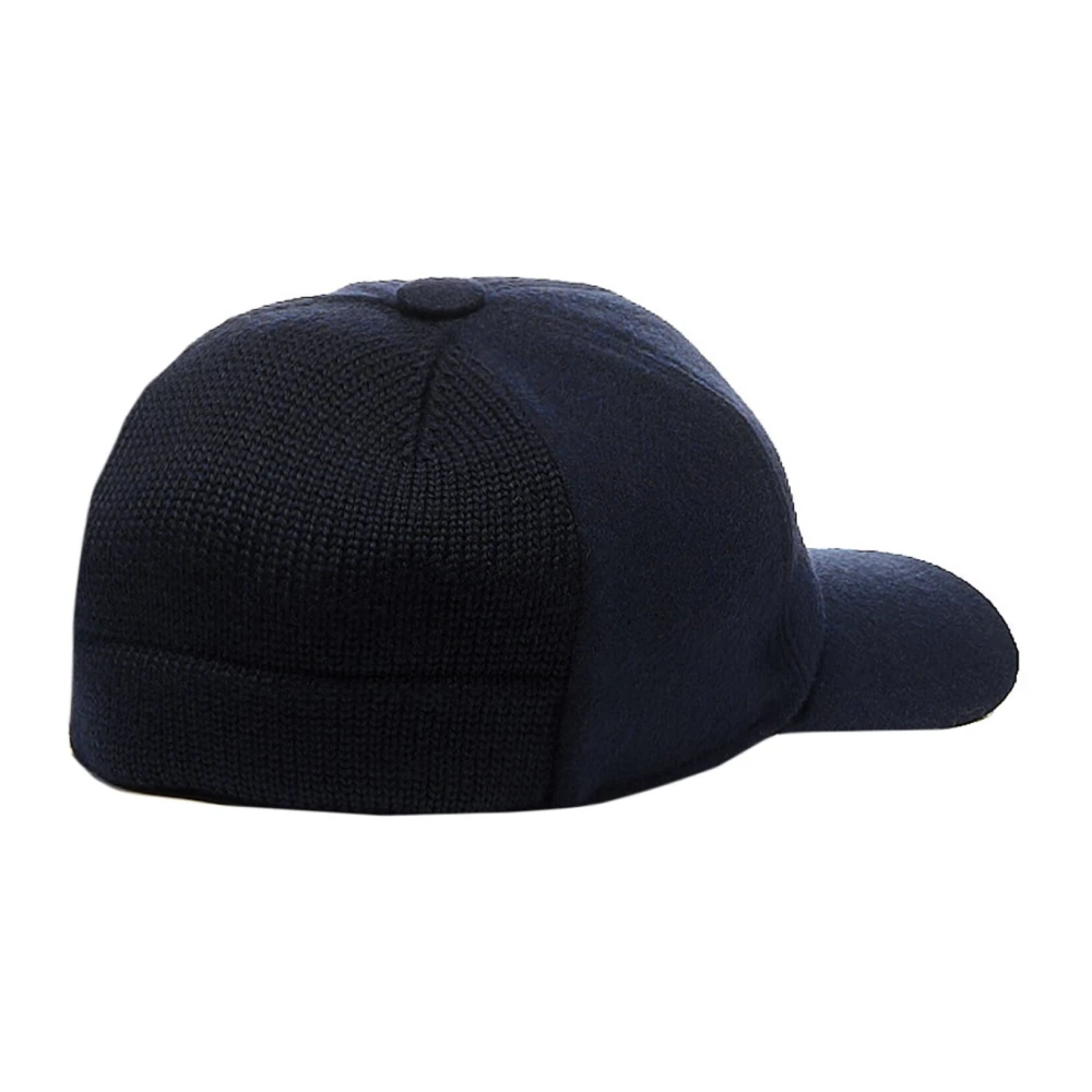 Emporio Armani Donkerblauwe wollen baseballpet met gebreide achterkant Blue Unisex