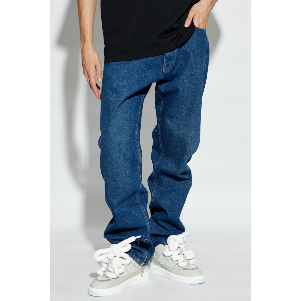 Off White Jeans met logo Blue Heren