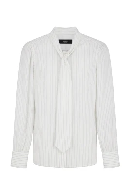Pinstripe Silk Shirt with Bow
