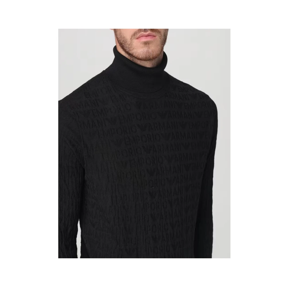Emporio Armani Wollen coltrui met devoré letters Black Heren