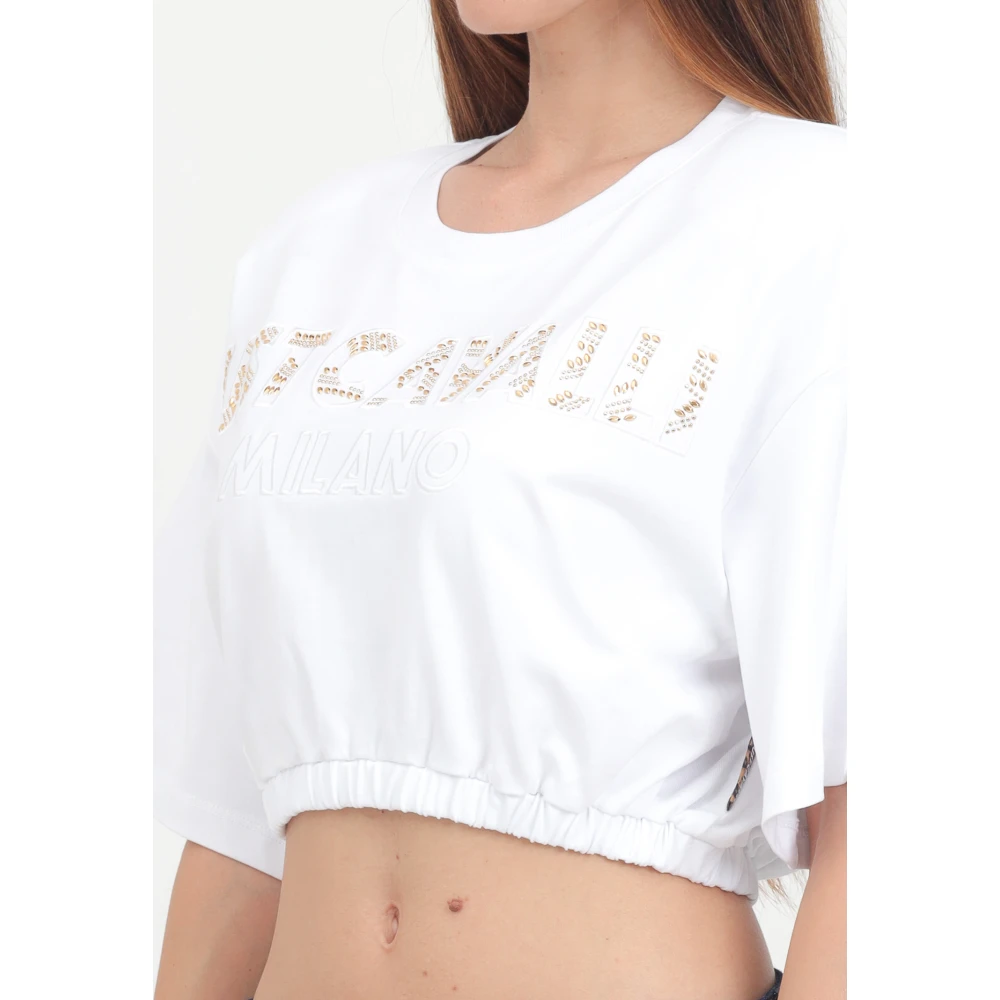 Just Cavalli Wit Logo Versierde Crop T-shirt White Dames