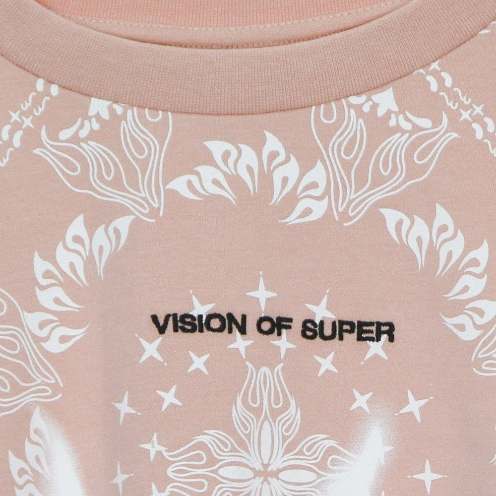 Vision OF Super Bandana Print Crop Hoodie Sweatshirt Pink Dames