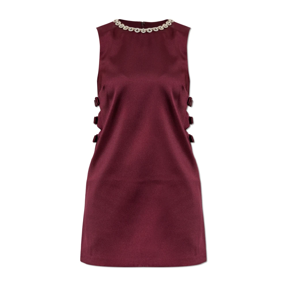 Self Portrait Women's Red Satin Dress With Shimmering Crystals