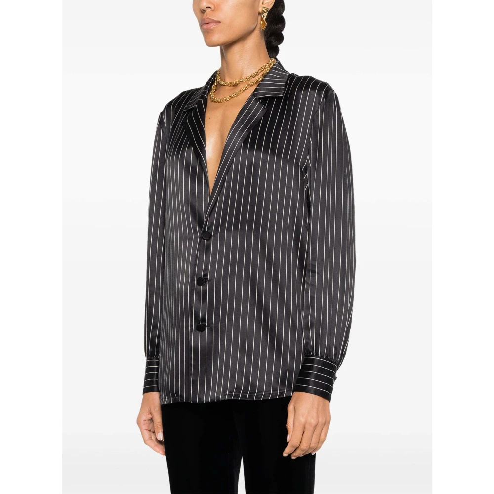 Saint Laurent Zijden gestreept pyjamashirt Black Dames
