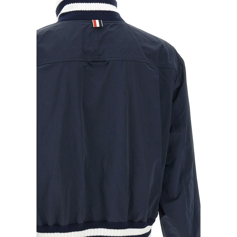 Thom Browne Flight Jacket Navy Blue Satin Nylon Blue Heren