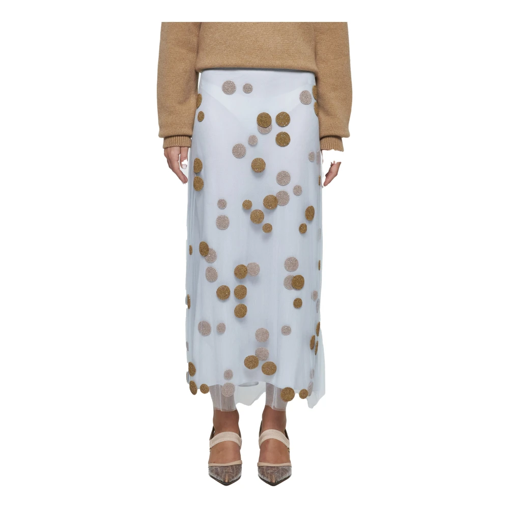 Fendi Gouden Beaded Polka Dot Tule Rok Blue Dames