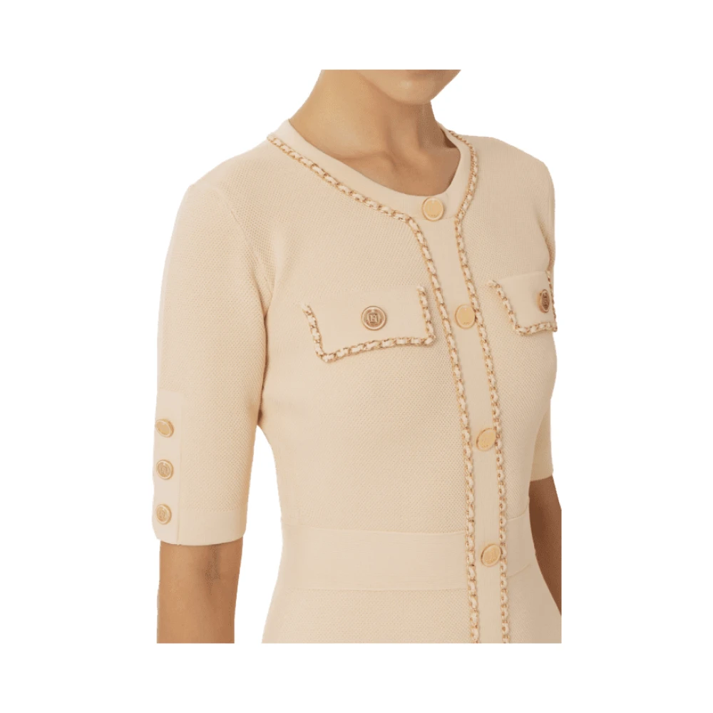 Elisabetta Franchi Crème Gebreide Jurk met Kettingdetail White Dames