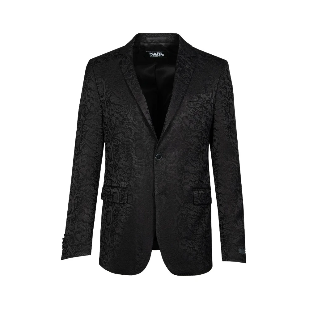 Karl Lagerfeld Elastische Jacquard Blazer met Revers Black Heren