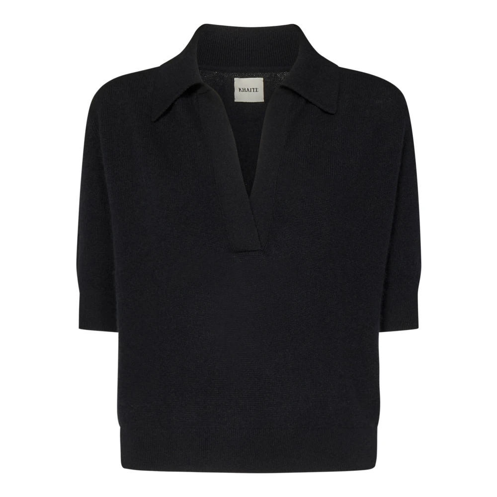 Khaite Women's Black Cashmere Knitwear, M, Cashmere Knit Polo Shirt