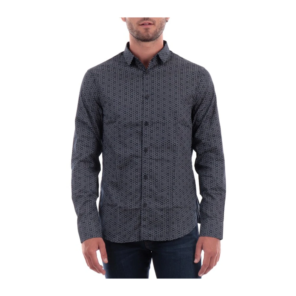Emporio Armani Logo Print Zwart Overhemd Klassieke Kraag Black Heren