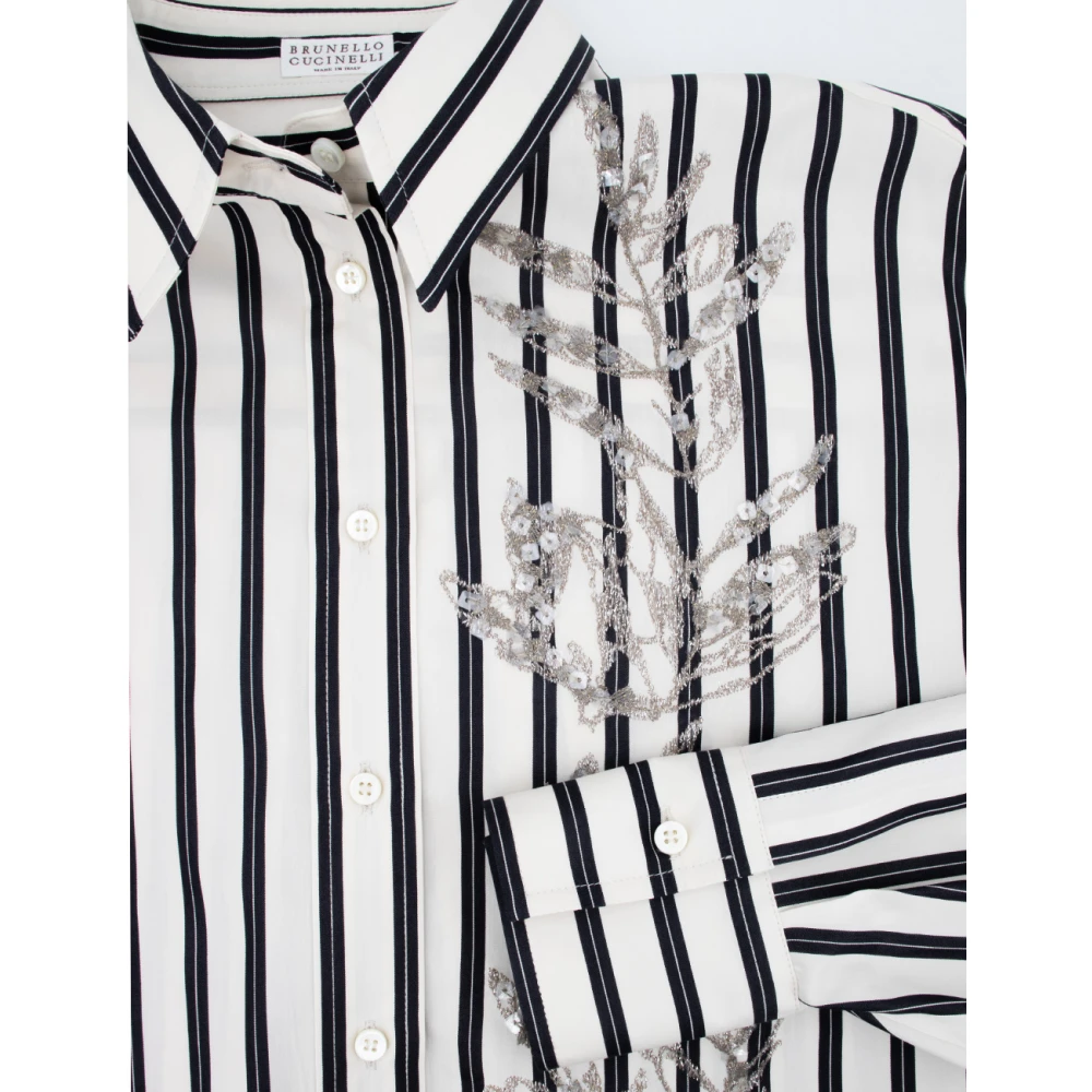 BRUNELLO CUCINELLI Regiments Poplin Katoen-Zijden Overhemd White Dames