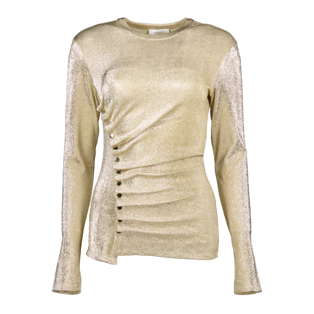 Paco Rabanne Metallic Gouden Gedrapeerde Top Yellow Dames