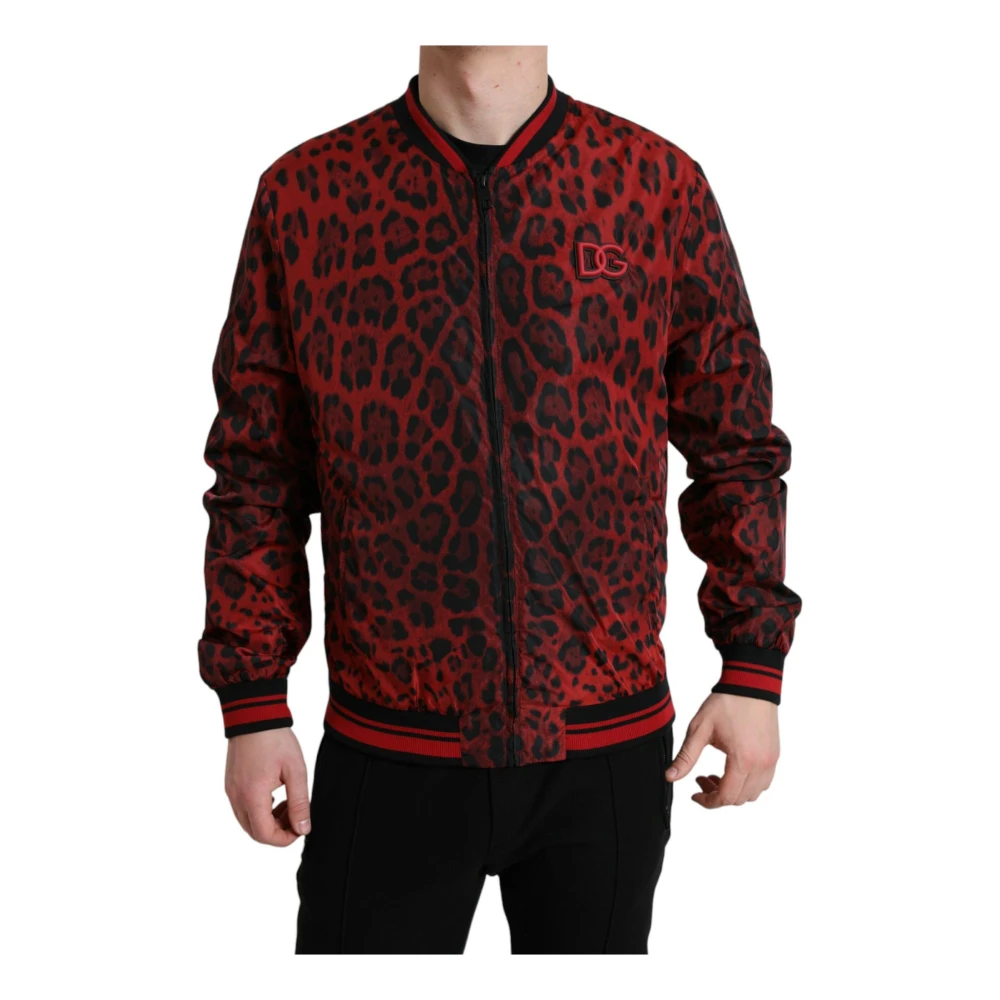Dolce & Gabbana Leopard Print Bomberjack Red Heren