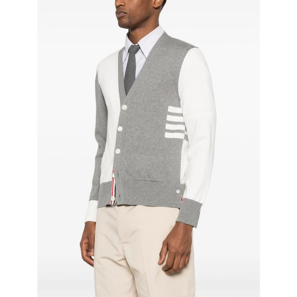 Thom Browne Grijze Trui Kleurblok V-hals Ontwerp Gray Heren