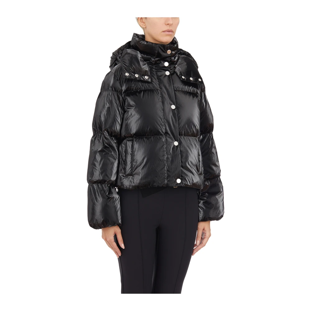 Elisabetta Franchi Korte Metallic Gewatteerde Jas Black Dames