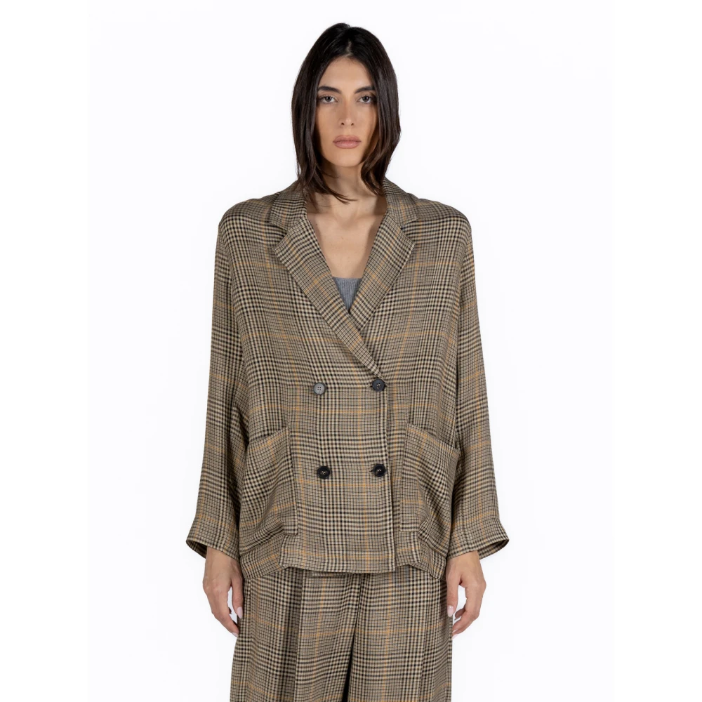 Phisique du Role Shepherd s Check Double-Breasted Blazer Multicolor Dames