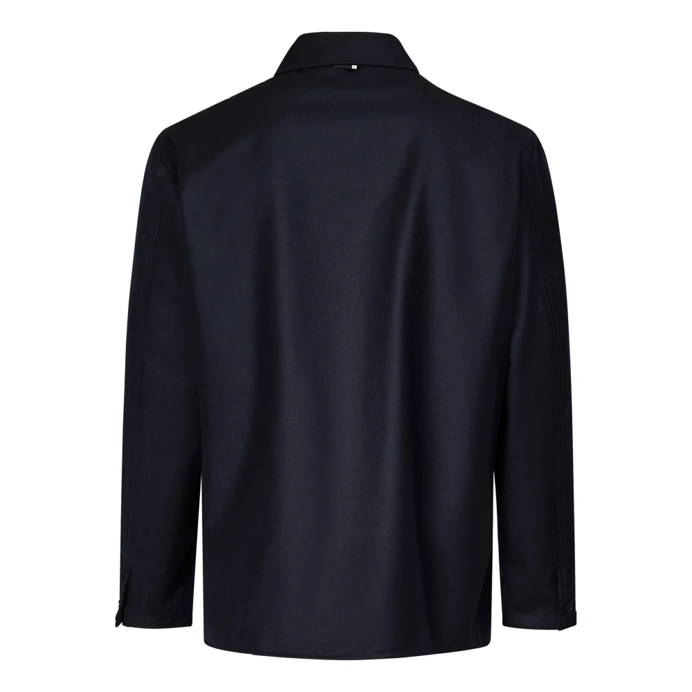 Low Brand Blauw Wol Flanellen Overshirt Klassieke Kraag Blue Heren
