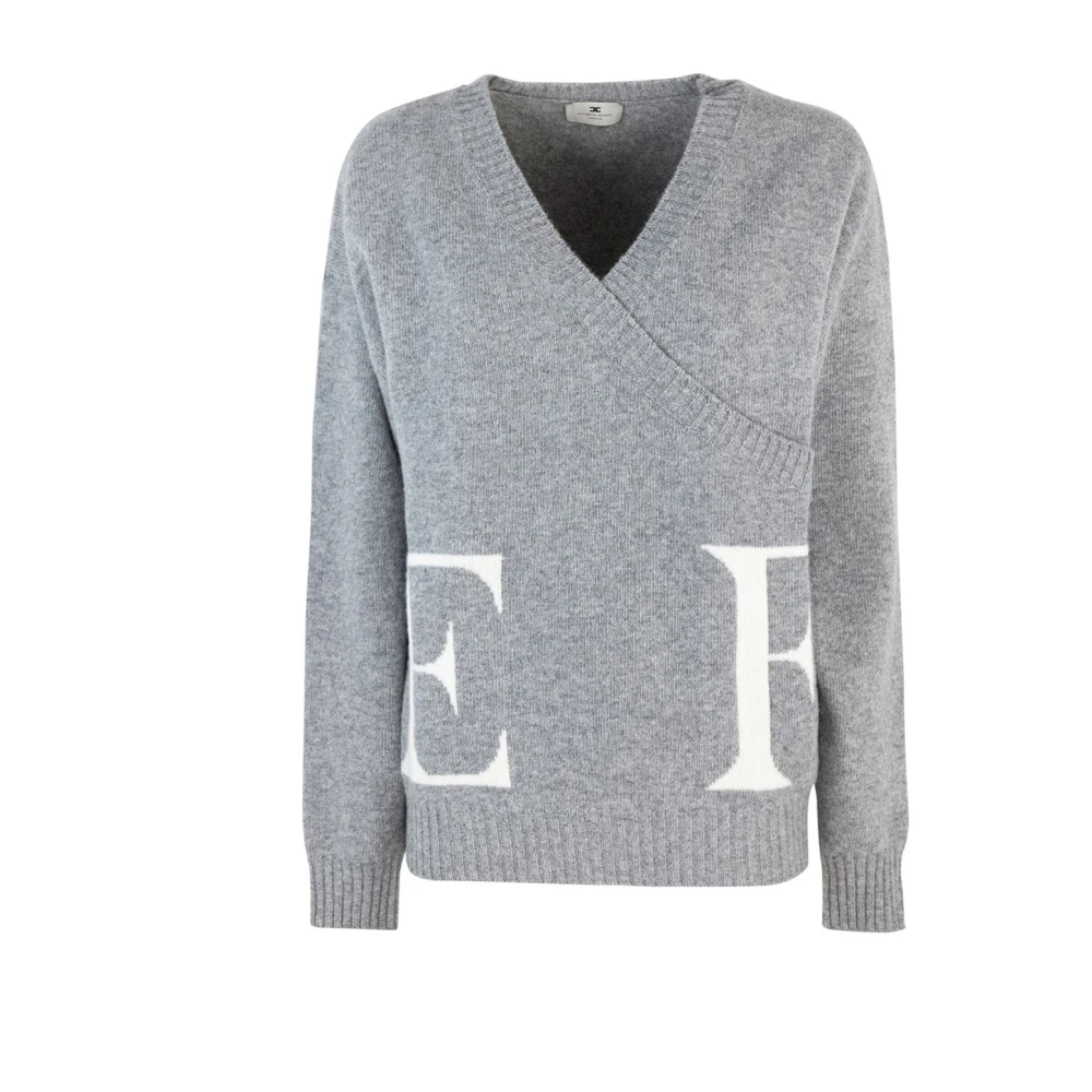 Elisabetta Franchi Gekruiste Hals Lange Mouw Trui Gray Dames