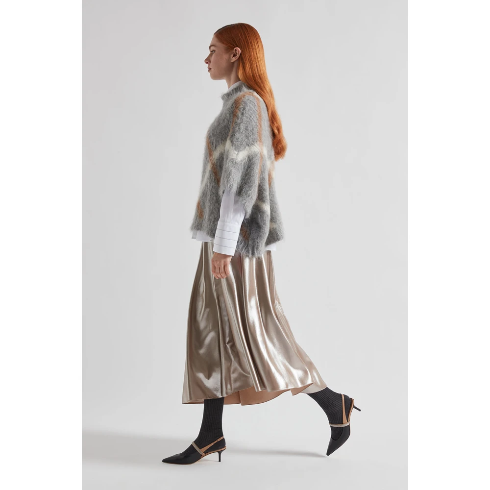 PESERICO Asymmetrische midi-rok in zilver gelamineerde keperstof Brown Dames
