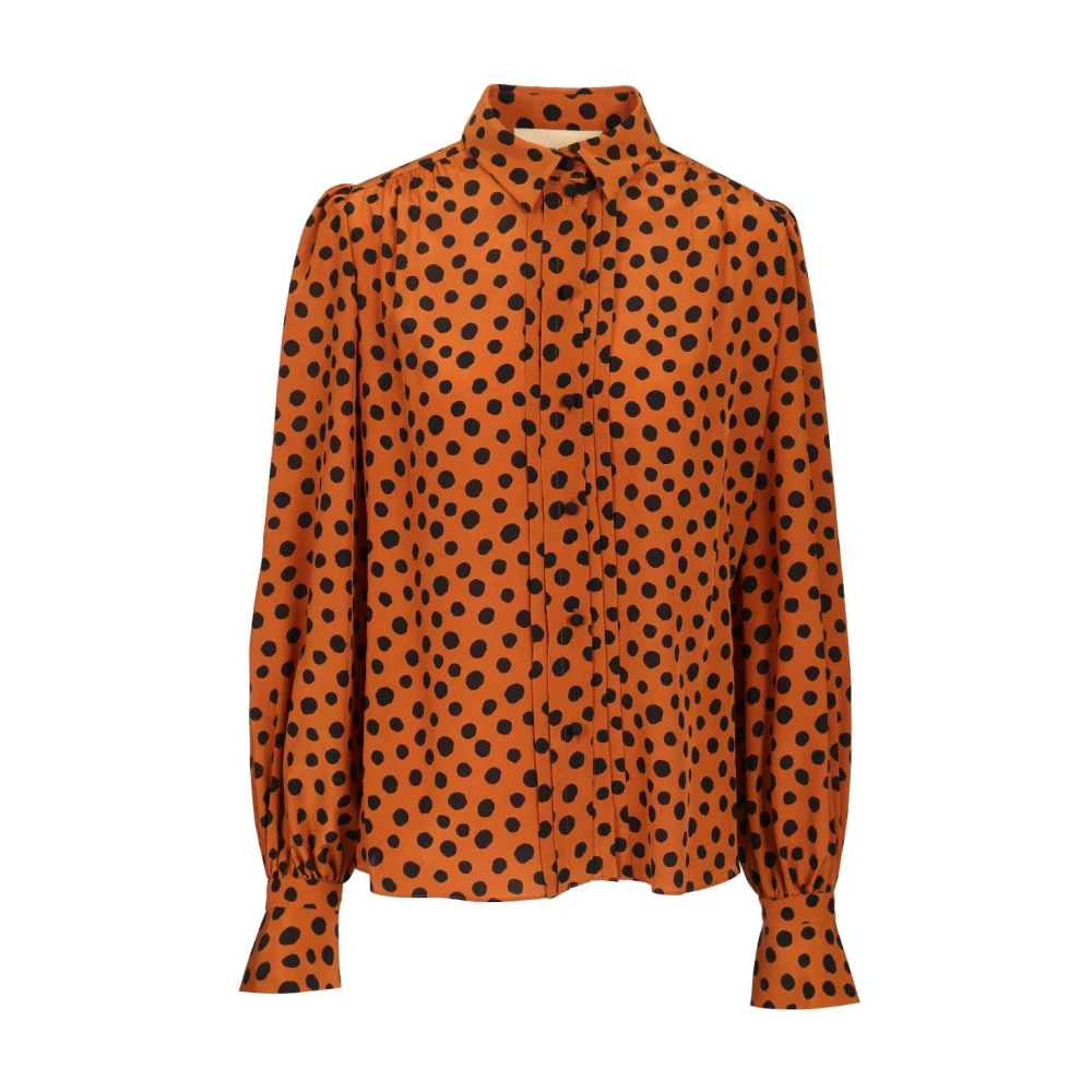 Valentino Garavani Brown Shirts, Female, Xs, Polka-Dot Silk Crepe De Chine Shirt
