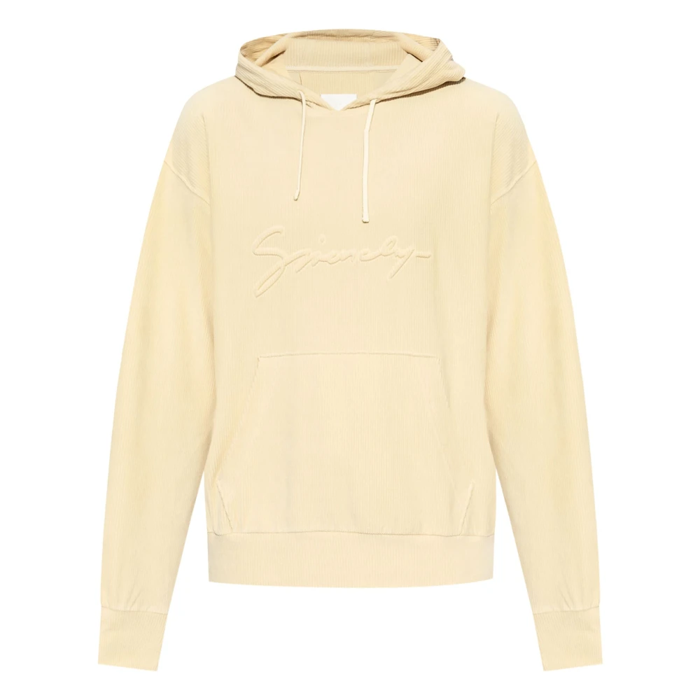 Givenchy Men's Beige Hoodies, L, Velvet Hoodie With Embossed Logo