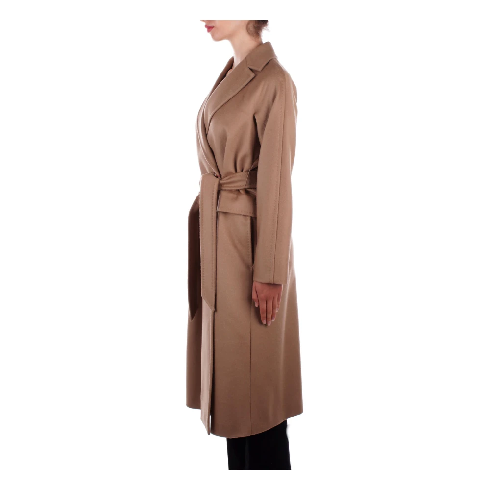 Max Mara Kameelwollen Jas met Riem en Knopen Brown Dames