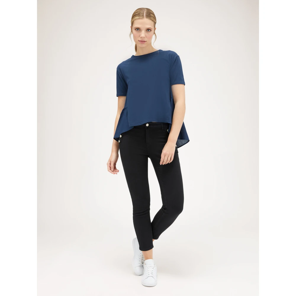 Motivi Katoenen T-shirt met Gaze Ruche Blue Dames