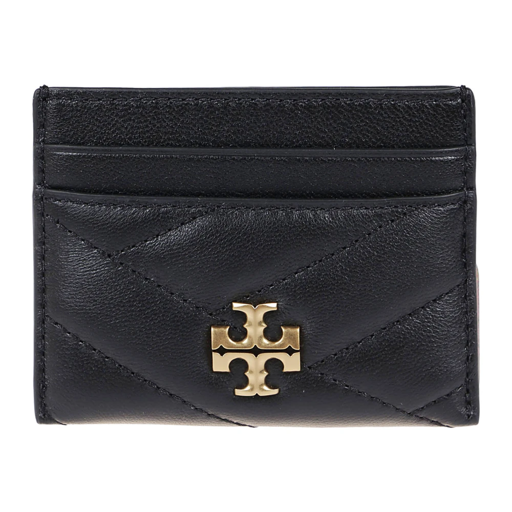 TORY BURCH Zwarte leren Chevron kaarthouder Black Dames